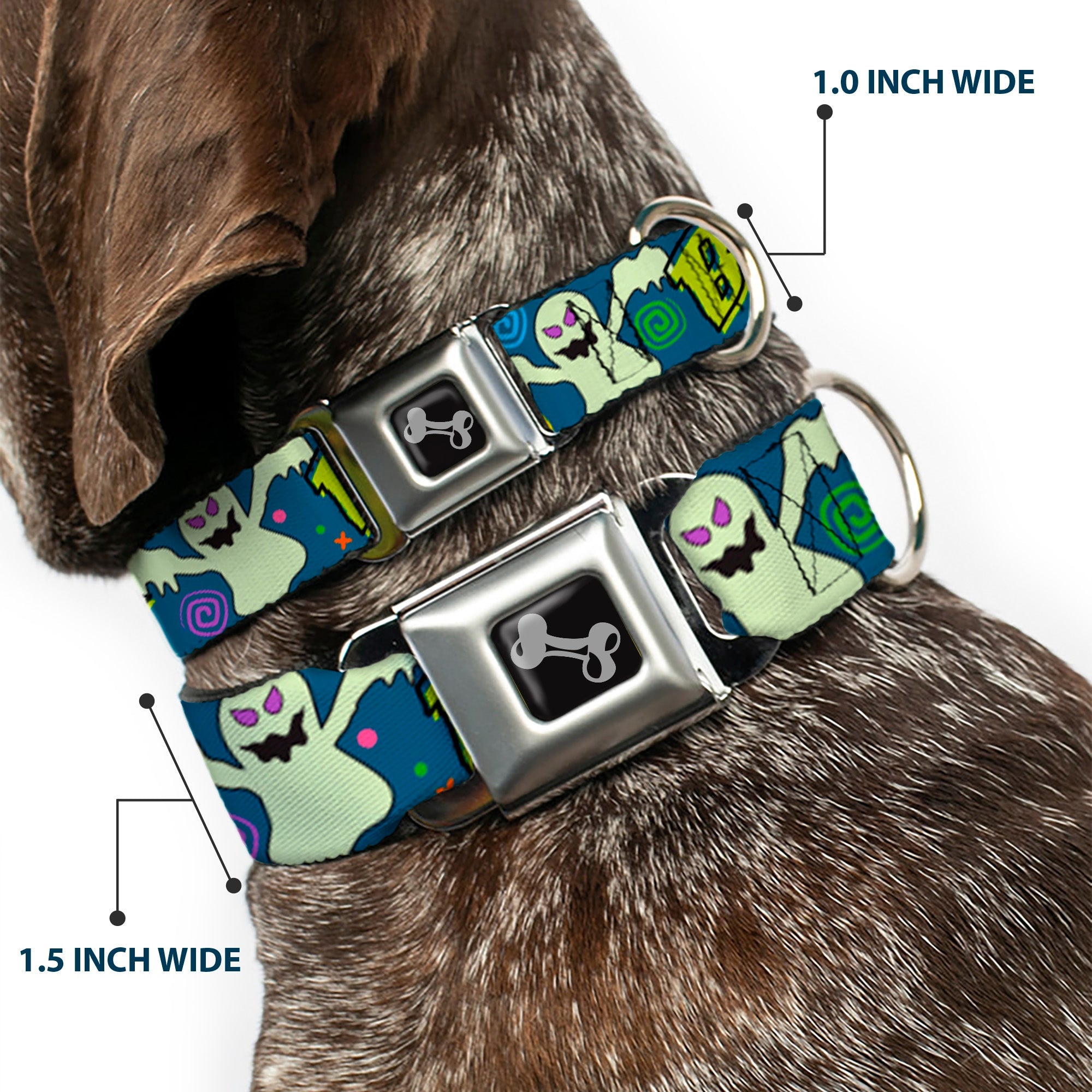 Dog Bone Seatbelt Buckle Collar - Ghost BOO! Blue/Multi Color