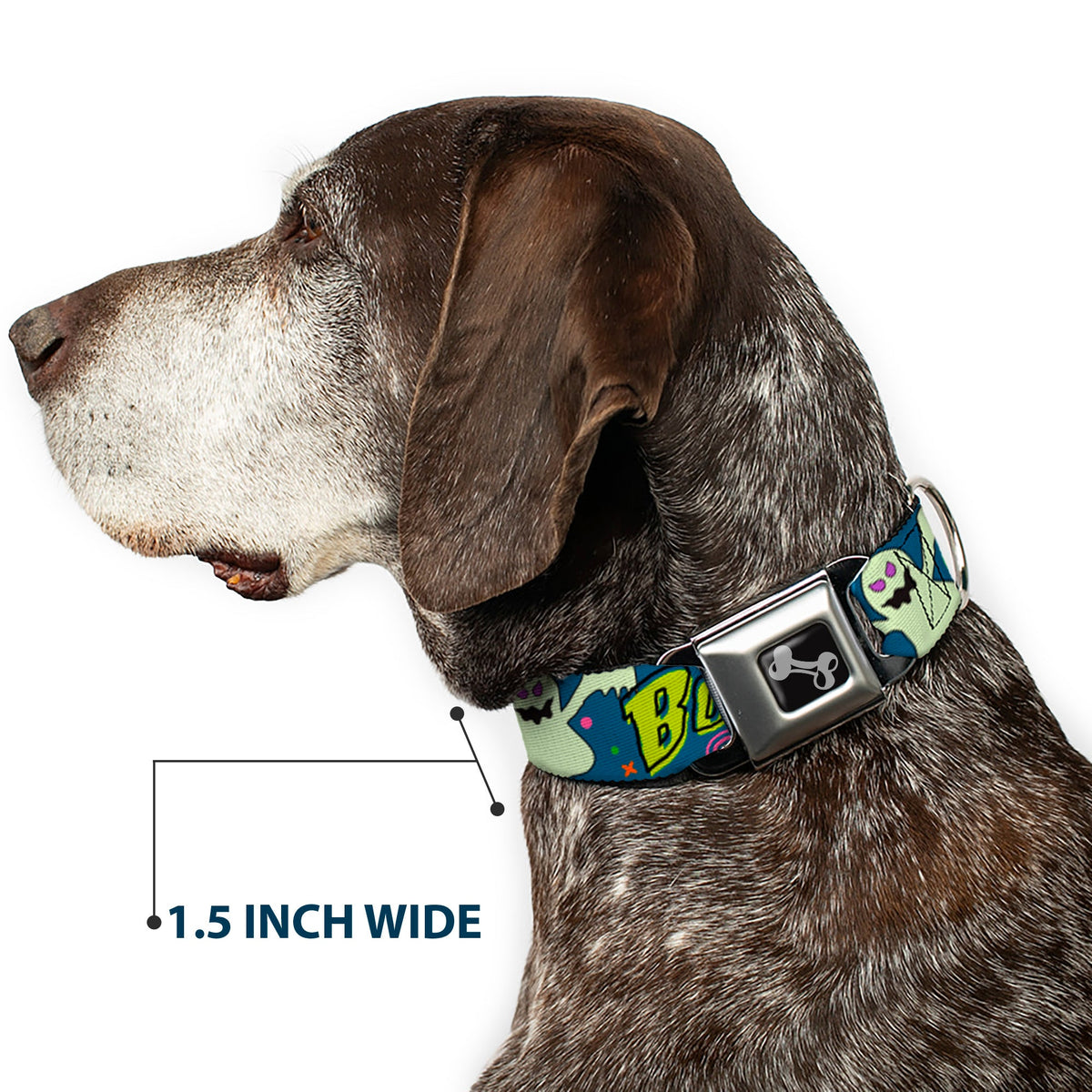Dog Bone Seatbelt Buckle Collar - Ghost BOO! Blue/Multi Color
