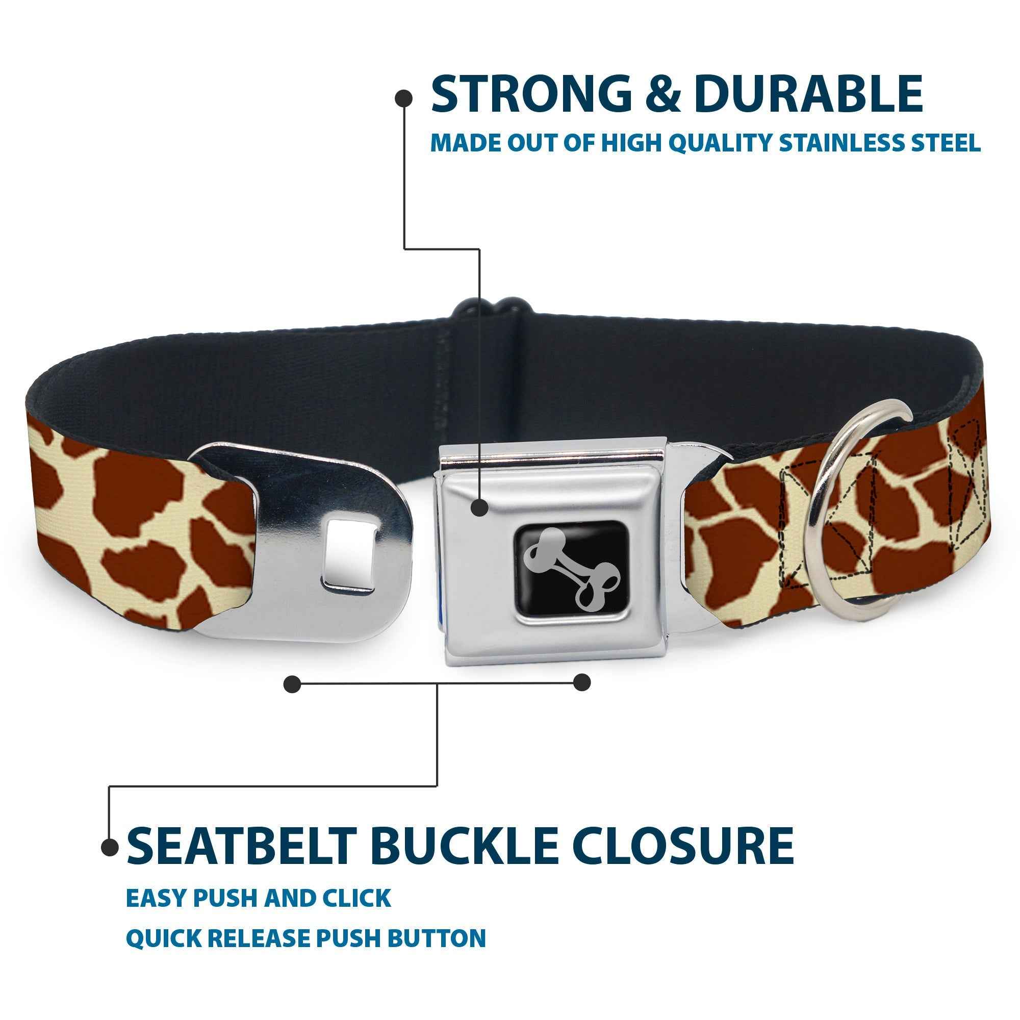 Buckle-Down Giraffe Spots2 Cream/Brown Seatbelt Buckle Dog Collar