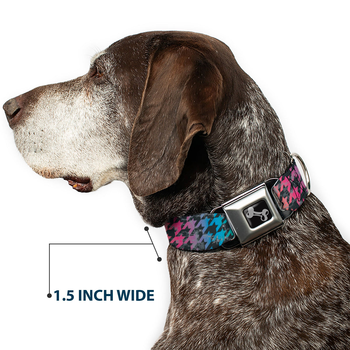 Dog Bone Seatbelt Buckle Collar - Houndstooth Black/Rainbow