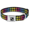 Dog Bone Seatbelt Buckle Collar - Houndstooth Black/Rainbow