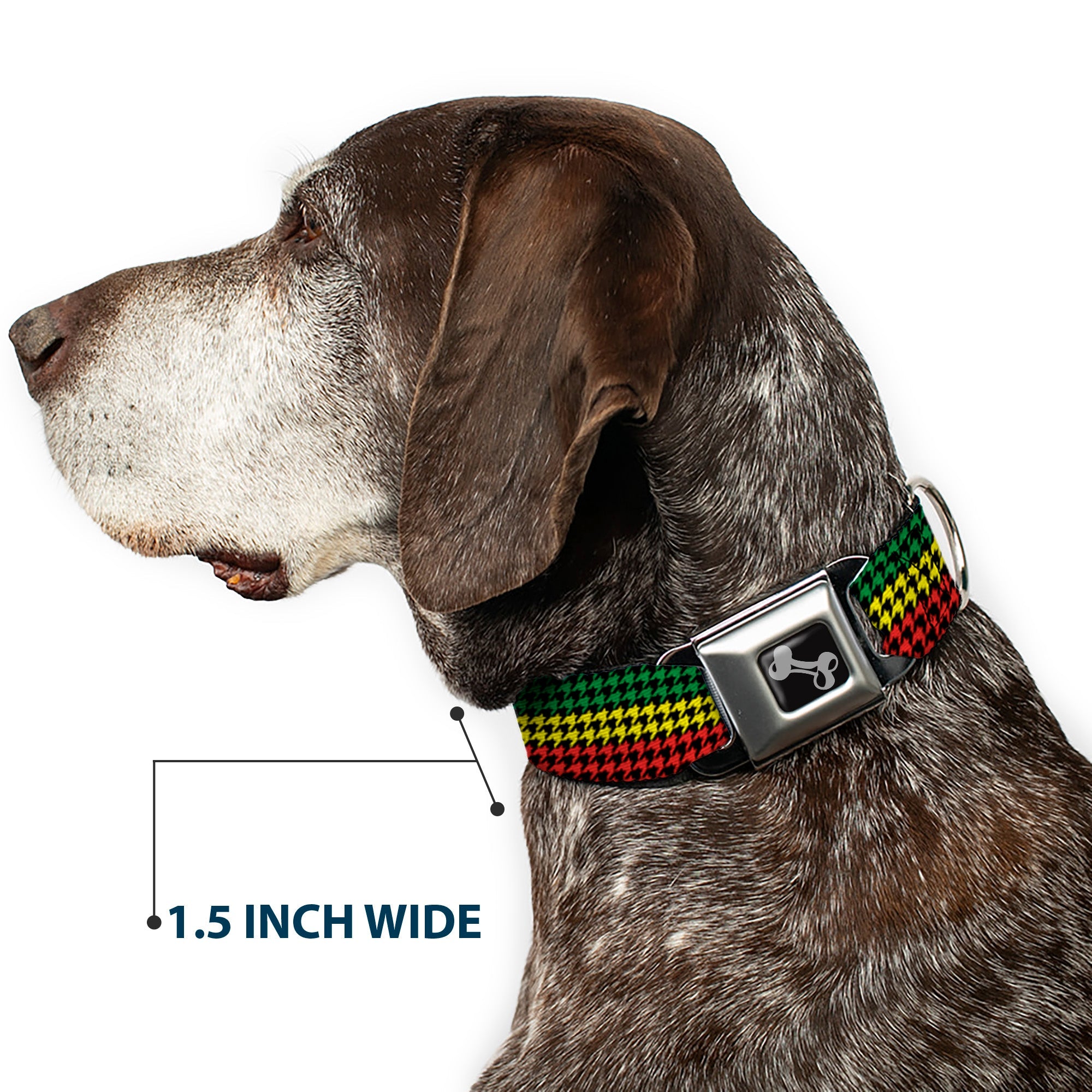Dog Bone Seatbelt Buckle Collar - Houndstooth Black/Rasta