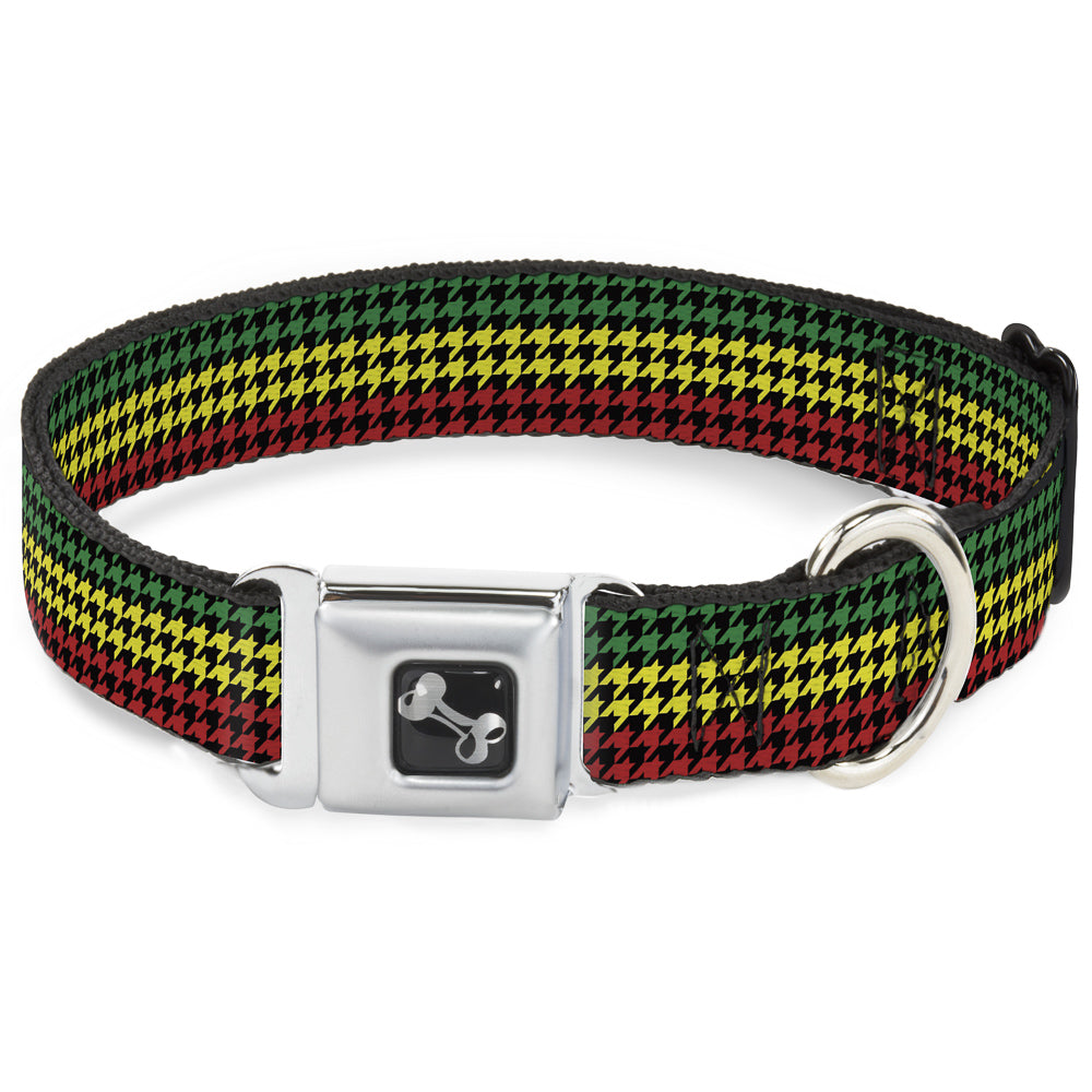 Dog Bone Seatbelt Buckle Collar - Houndstooth Black/Rasta