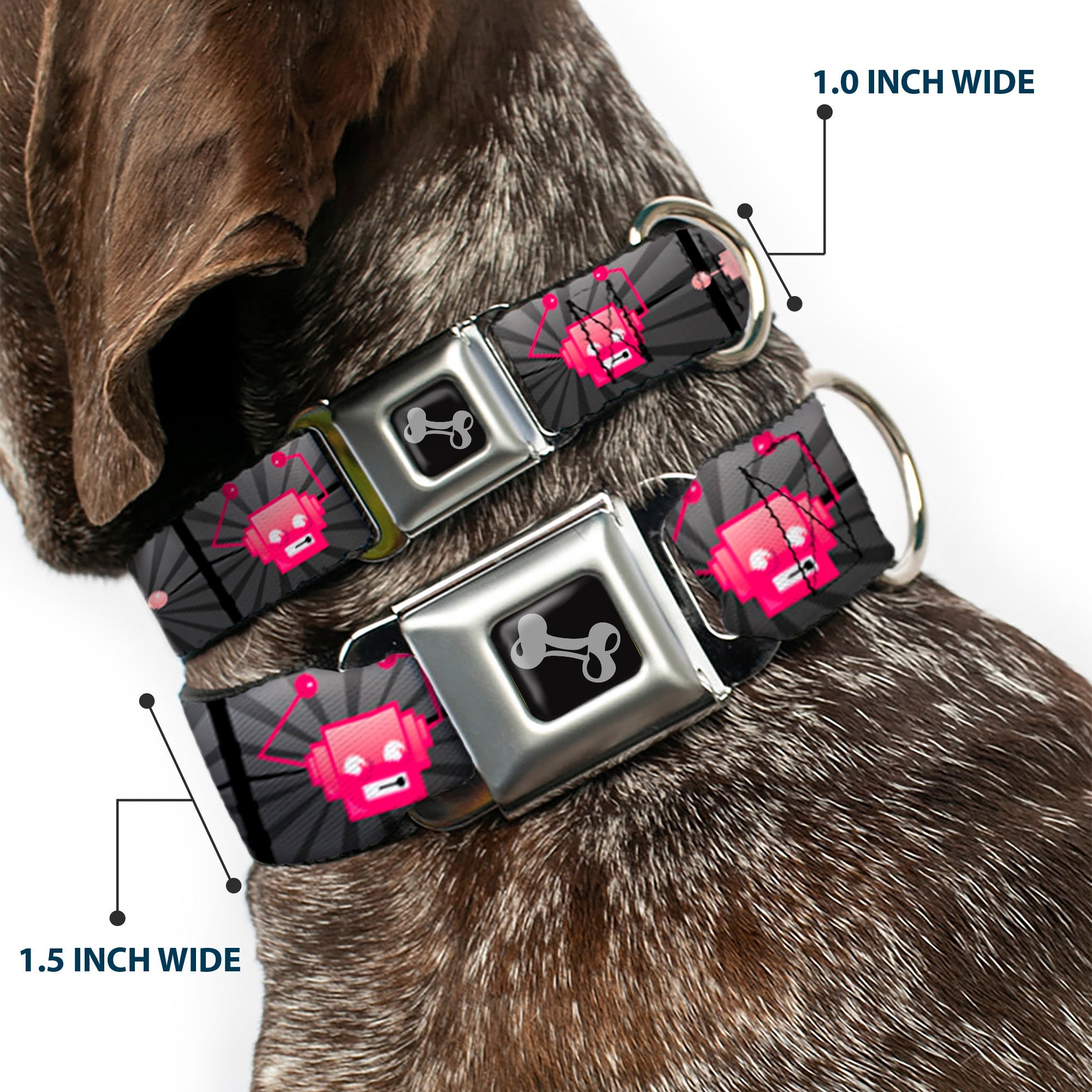 Dog Bone Seatbelt Buckle Collar - Hot Beat Bot Pink