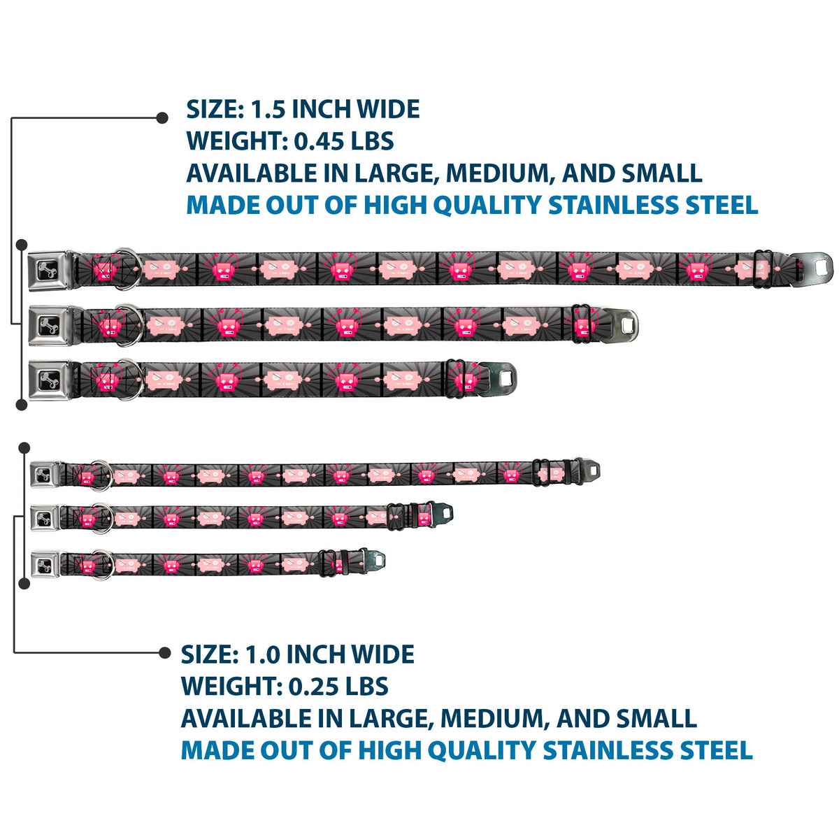 Dog Bone Seatbelt Buckle Collar - Hot Beat Bot Pink
