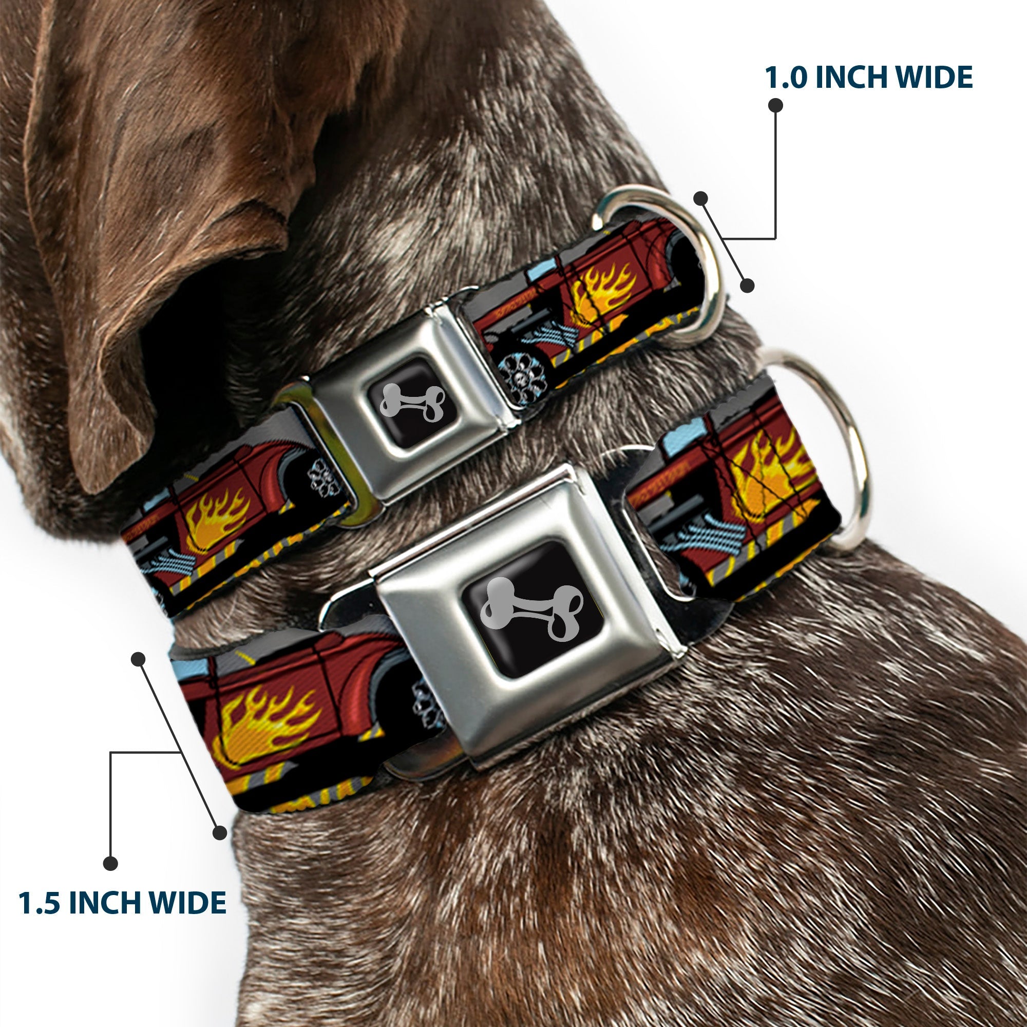 Dog Bone Seatbelt Buckle Collar - Hot Rod w/Flames