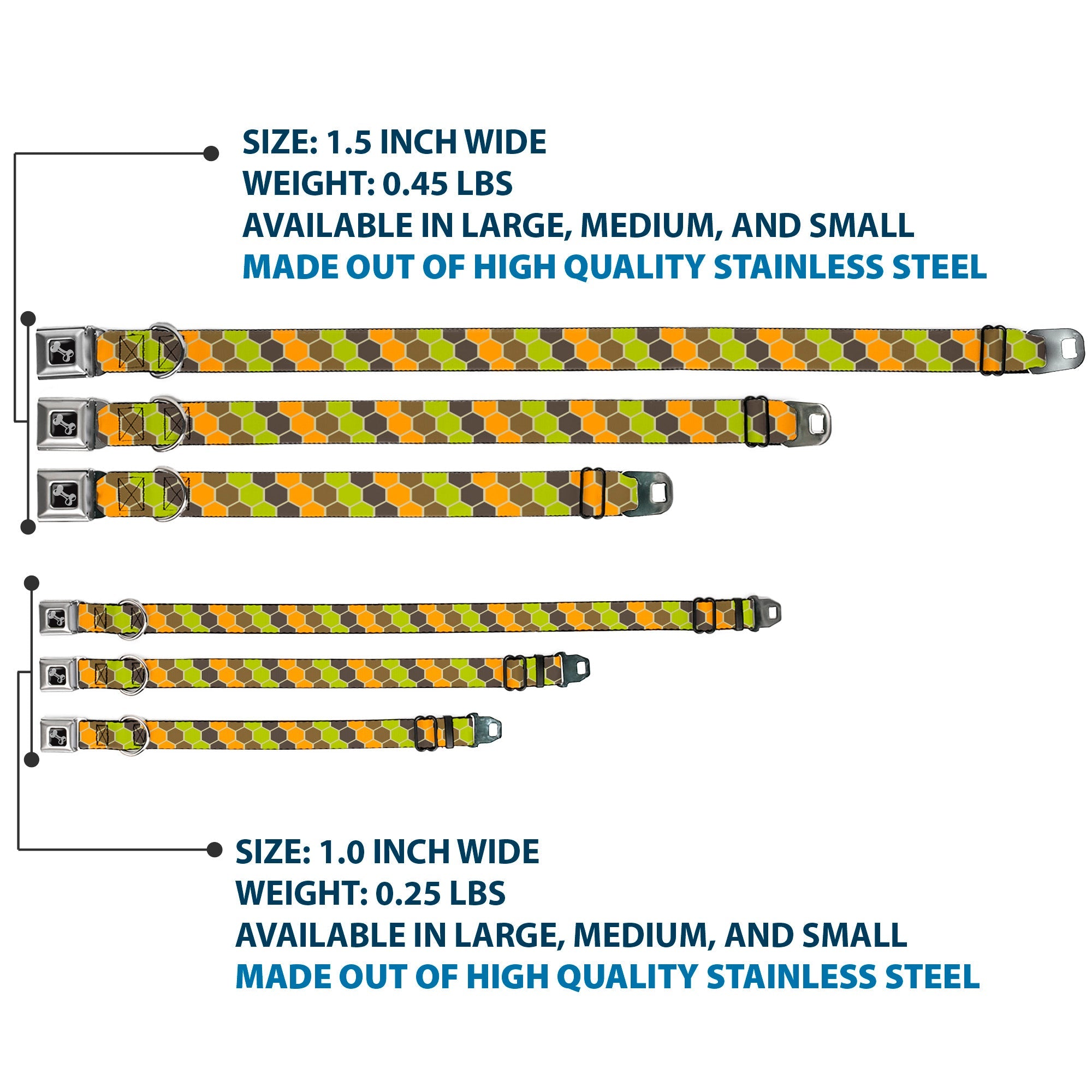 Dog Bone Seatbelt Buckle Collar - Honeycomb Greens/Orange