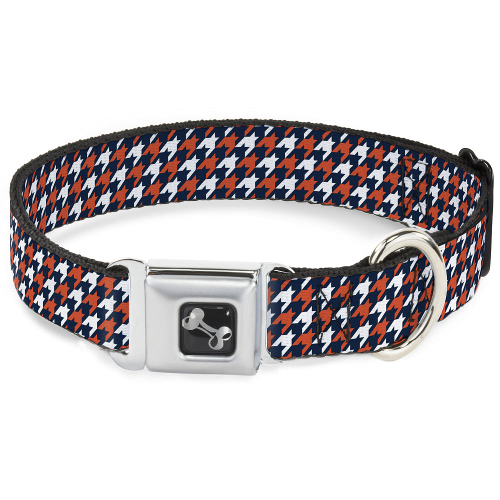 Dog Bone Seatbelt Buckle Collar - Houndstooth Navy/Orange/White