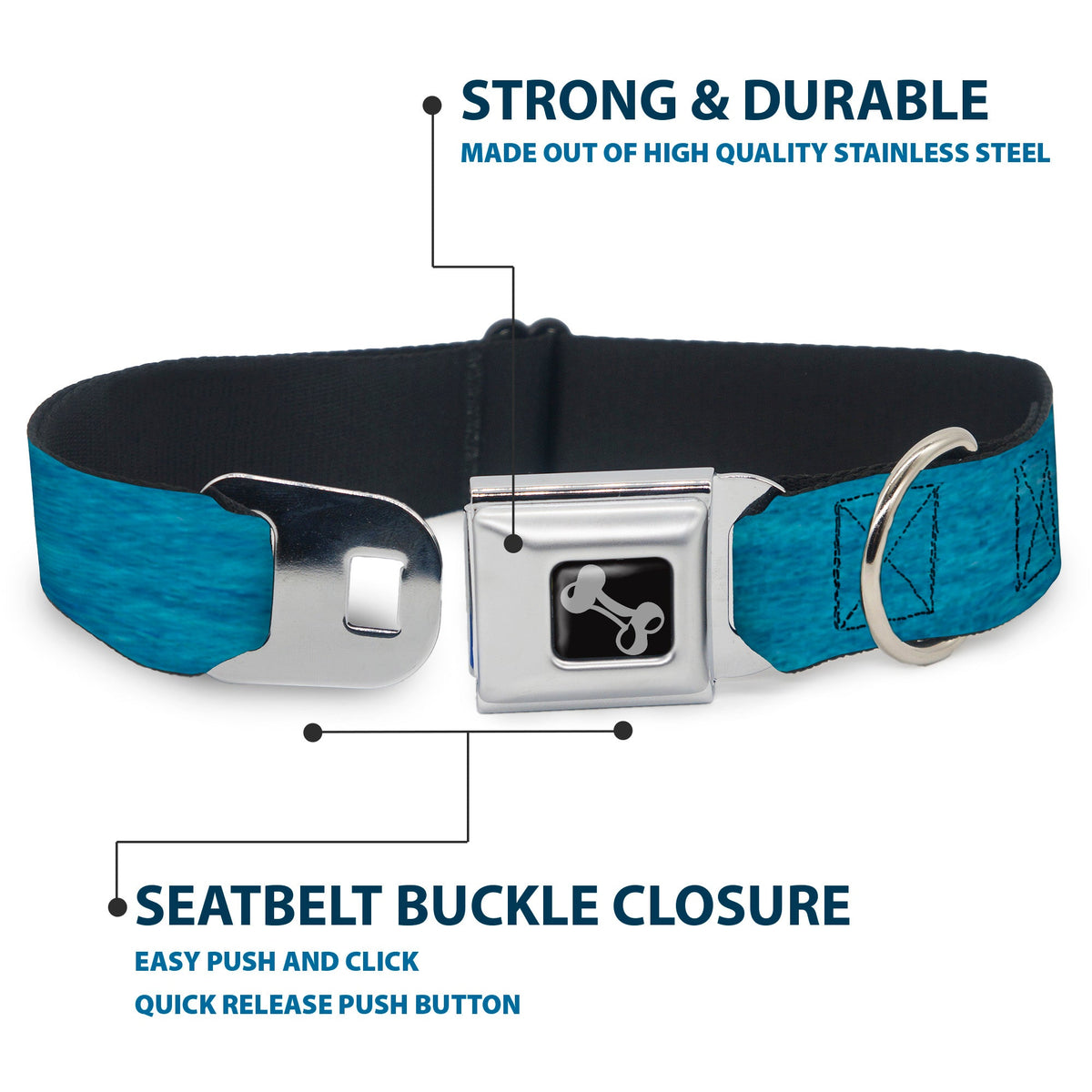 Dog Bone Seatbelt Buckle Collar - Heather Blue