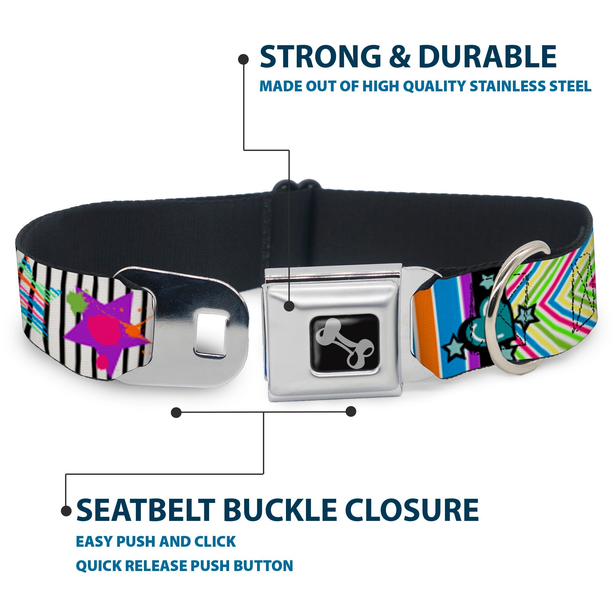 Dog Bone Seatbelt Buckle Collar - Icons & Patterns 2