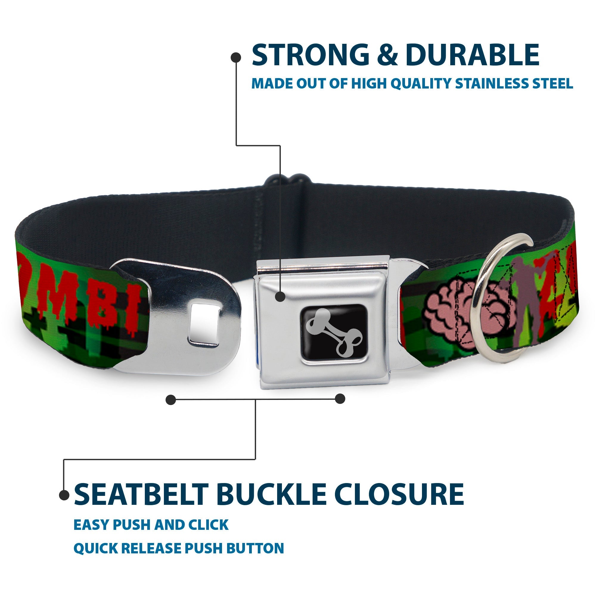 Dog Bone Seatbelt Buckle Collar - I "Brain" ZOMBIES