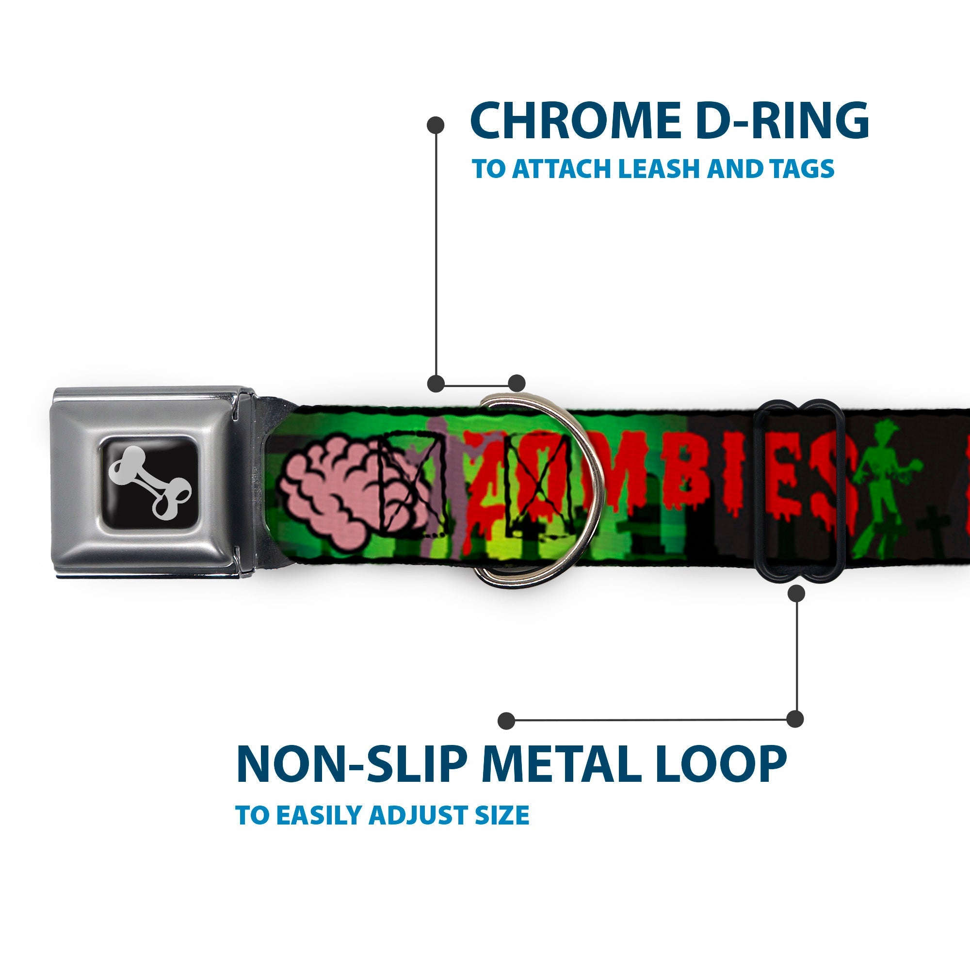 Dog Bone Seatbelt Buckle Collar - I "Brain" ZOMBIES