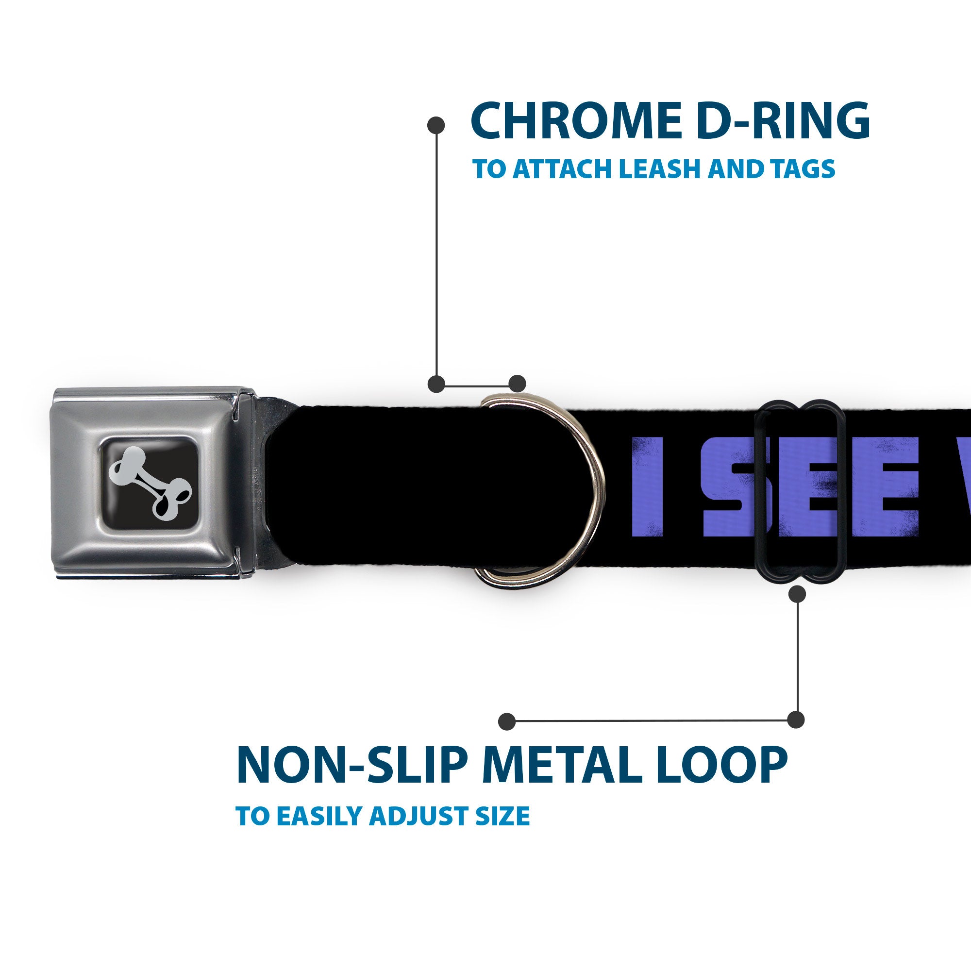 Dog Bone Seatbelt Buckle Collar - I SEE WHAT YOU DID THERE Weathered Black/Purple