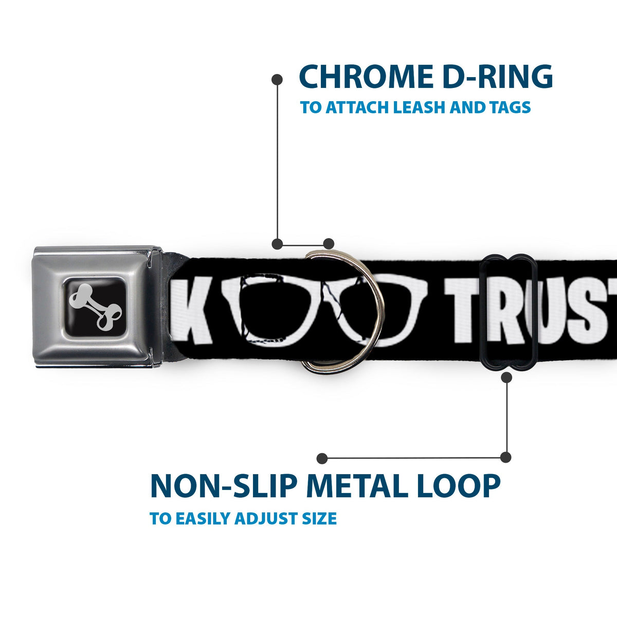 Dog Bone Seatbelt Buckle Collar - IM A GEEK/Glasses Black/White