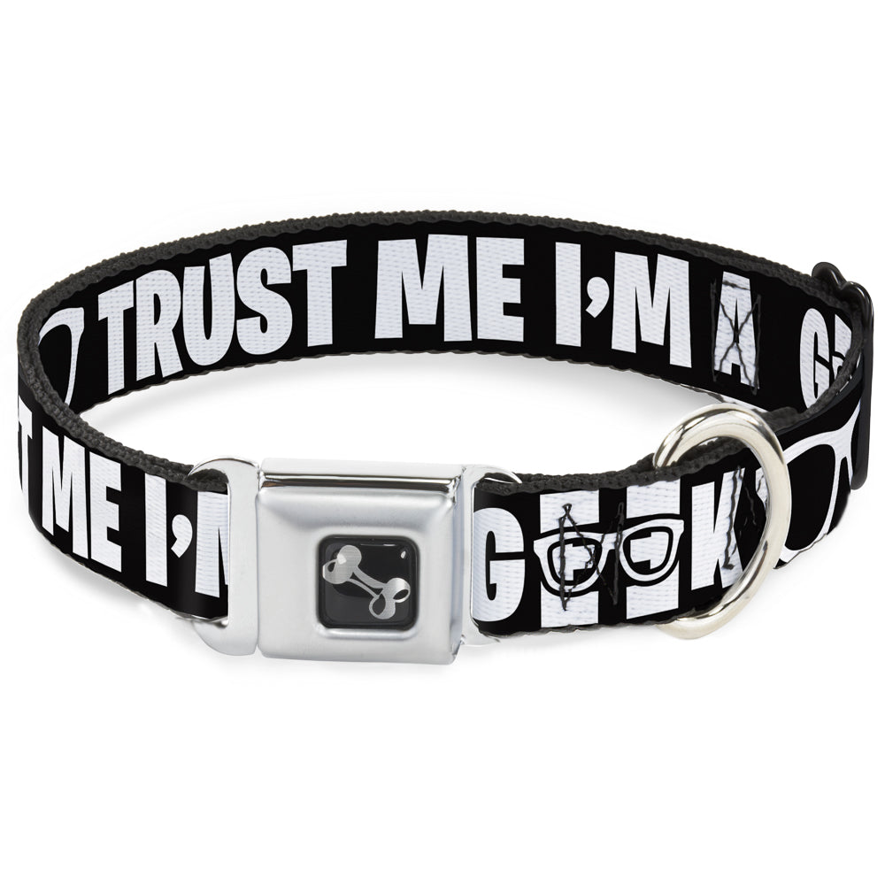 Dog Bone Seatbelt Buckle Collar - I'M A GEEK/Glasses Black/White
