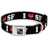 Dog Bone Seatbelt Buckle Collar - I "HEART BRIDGE" SF Black/White/Red