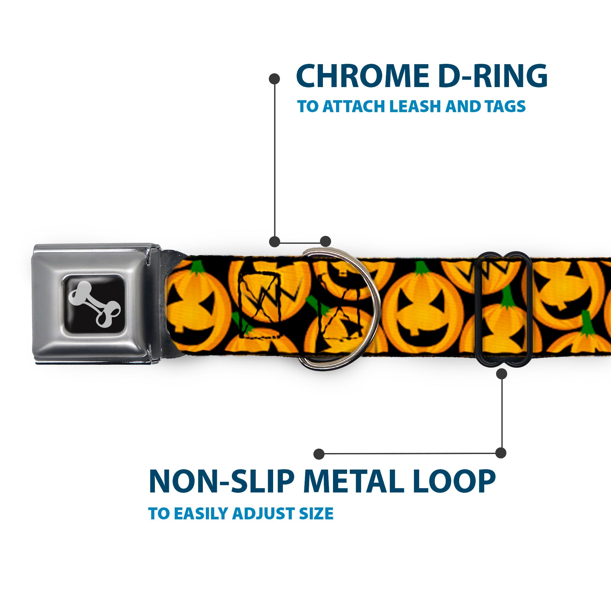 Dog Bone Seatbelt Buckle Collar - Jack-o'-Lantern Collage Black