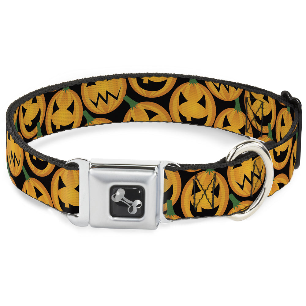 Dog Bone Seatbelt Buckle Collar - Jack-o-Lantern Collage Black