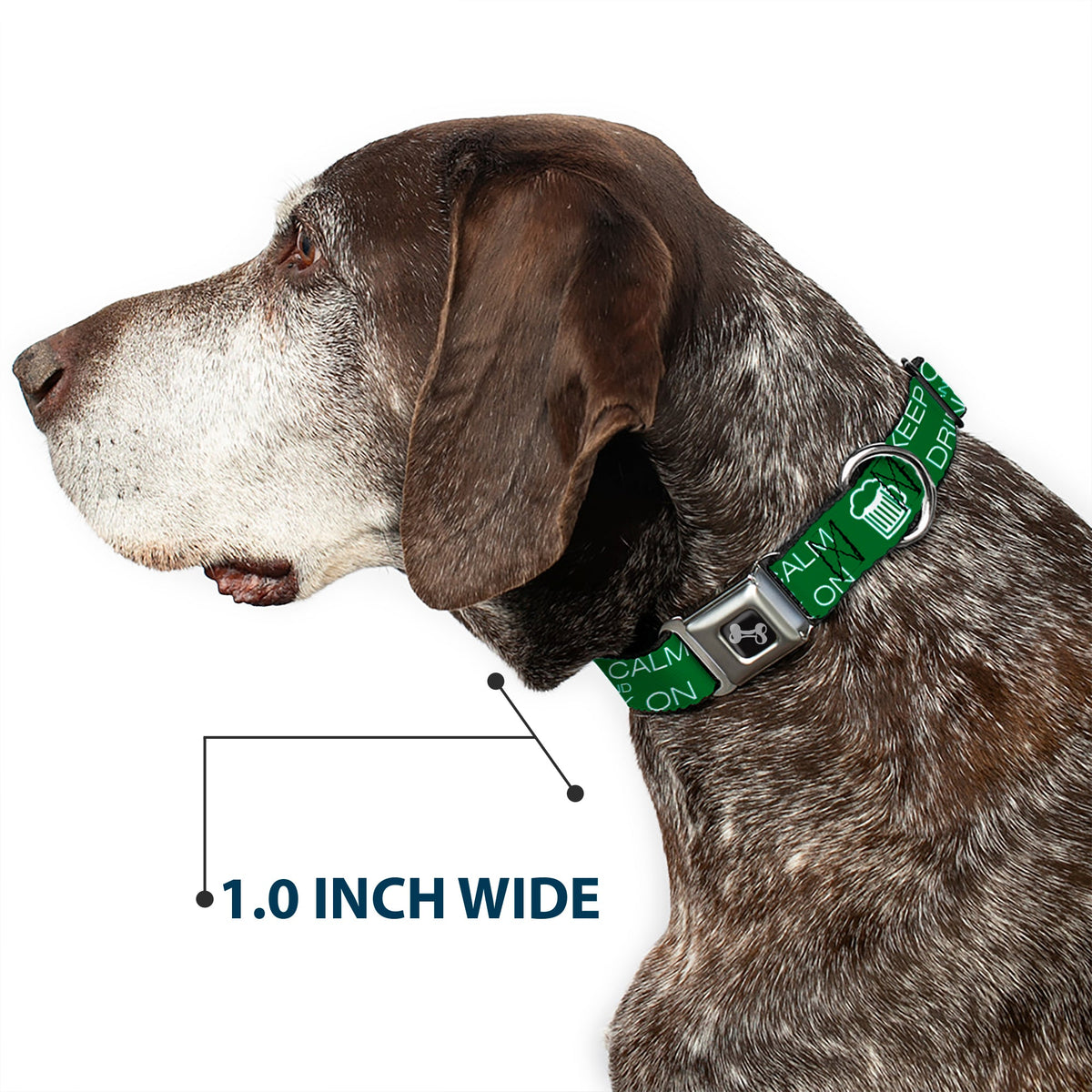 Buckle-Down Seatbelt Buckle Dog Collar - KEEP CALM AND DRINK ON/Beer Green/White