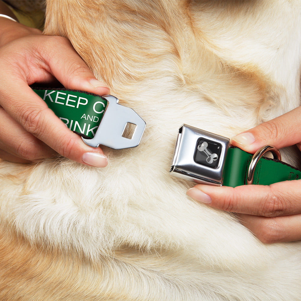 Buckle-Down Seatbelt Buckle Dog Collar - KEEP CALM AND DRINK ON/Beer Green/White