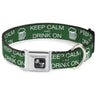 Buckle-Down Seatbelt Buckle Dog Collar - KEEP CALM AND DRINK ON/Beer Green/White