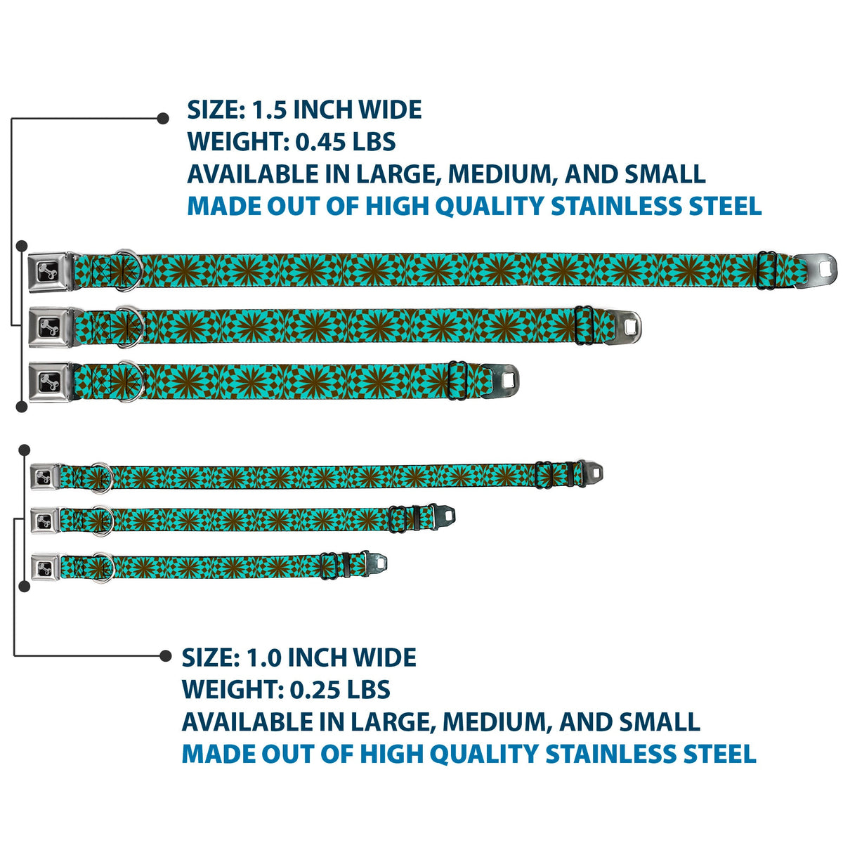 Dog Bone Seatbelt Buckle Collar - Kaleidoscope Balls Turquoise/Brown
