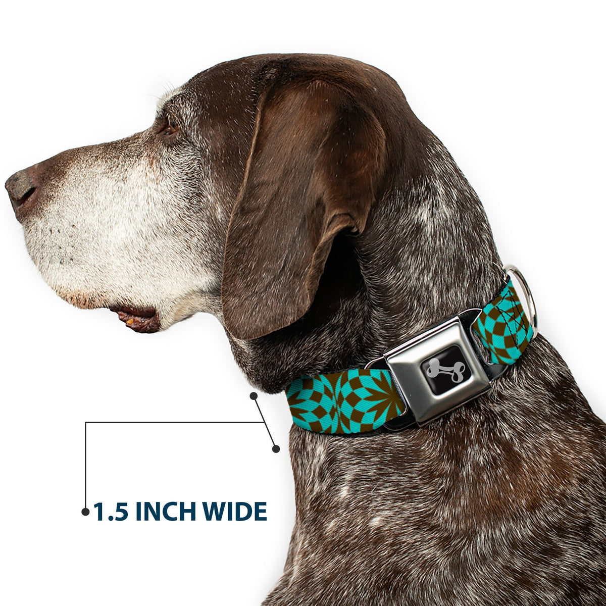 Dog Bone Seatbelt Buckle Collar - Kaleidoscope Balls Turquoise/Brown