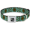 Dog Bone Seatbelt Buckle Collar - Kaleidoscope Balls Turquoise/Brown