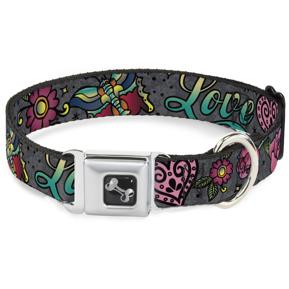 Dog Bone Seatbelt Buckle Collar - Love Kills Gray
