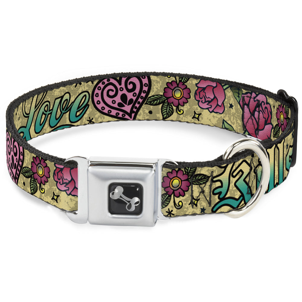 Dog Bone Seatbelt Buckle Collar - Love Kills Tan