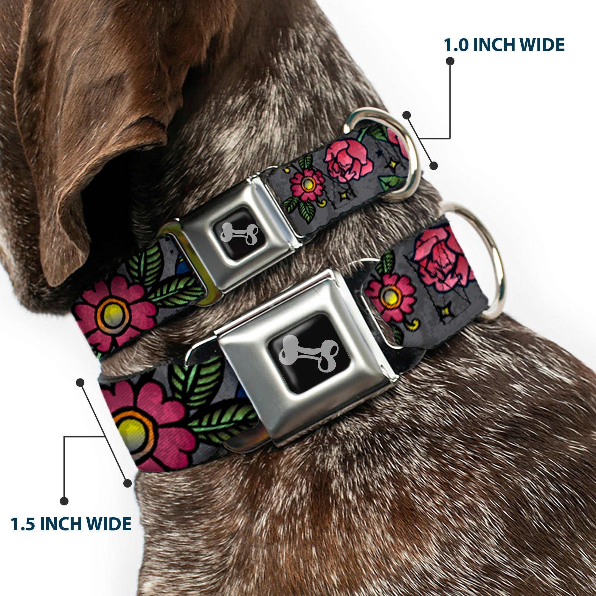 Dog Bone Seatbelt Buckle Collar - Love Kills CLOSE-UP Gray