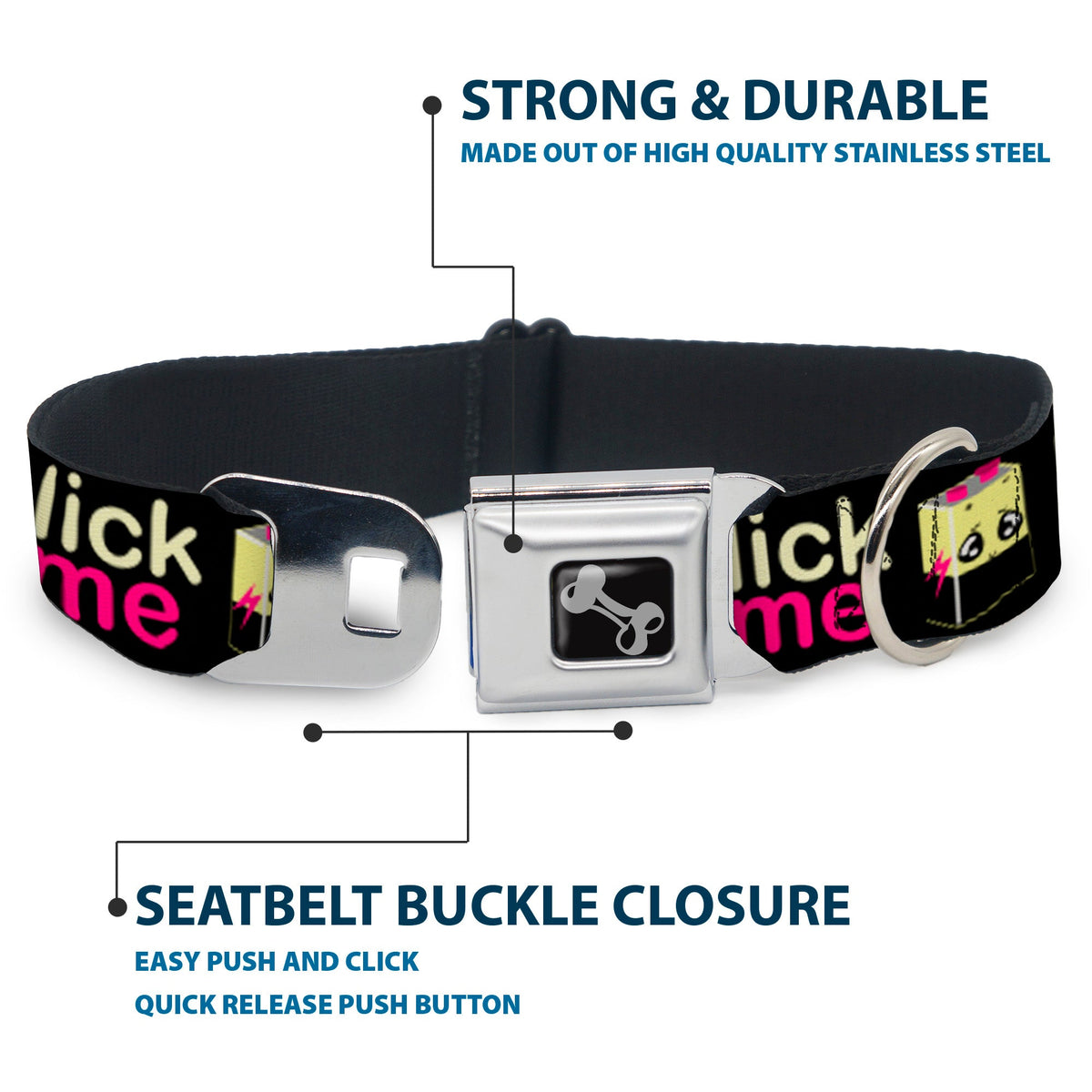 Dog Bone Seatbelt Buckle Collar - LICK ME Battery Cartoon