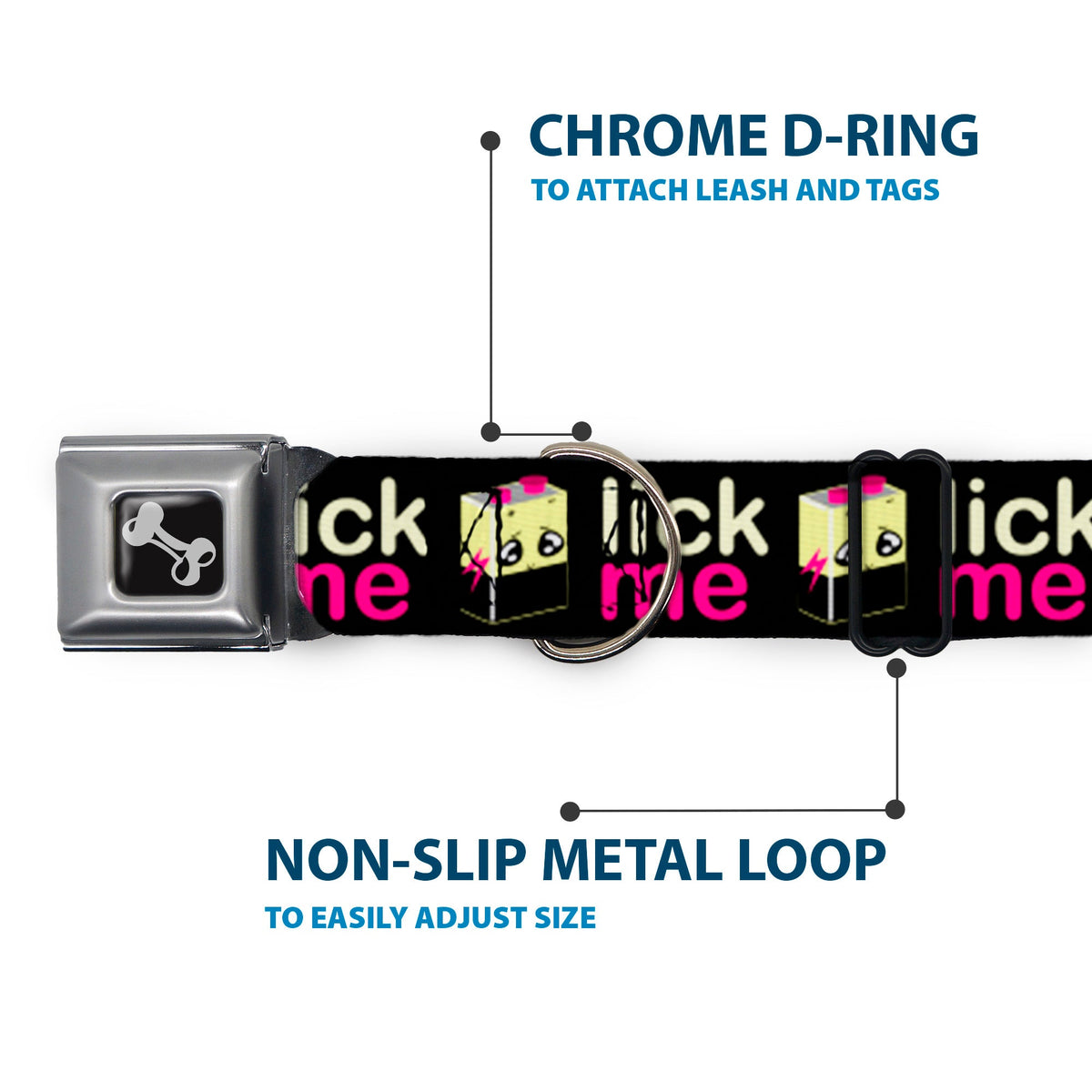 Dog Bone Seatbelt Buckle Collar - LICK ME Battery Cartoon