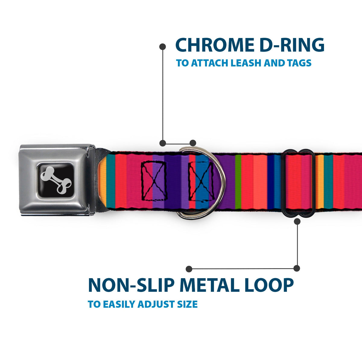 Dog Bone Seatbelt Buckle Collar - Lines Reds/Purples