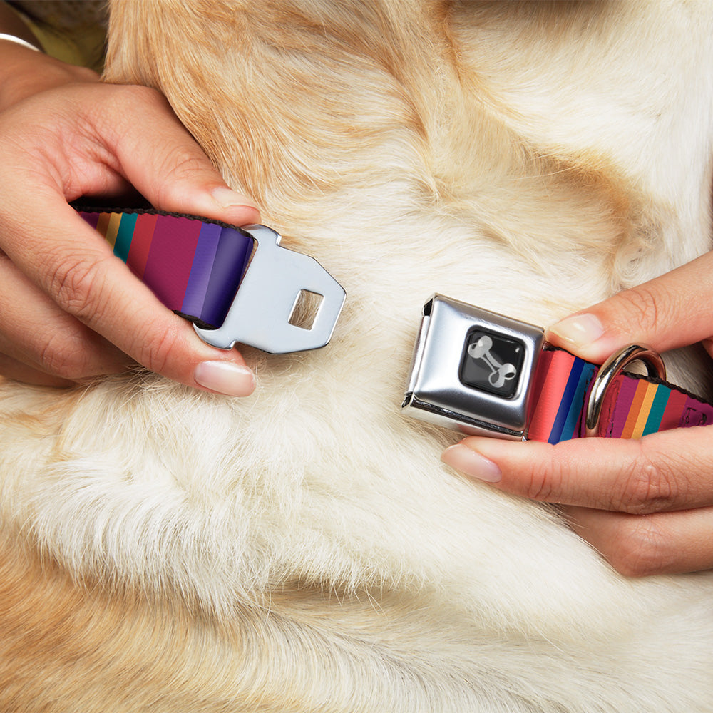 Dog Bone Seatbelt Buckle Collar - Lines Reds/Purples