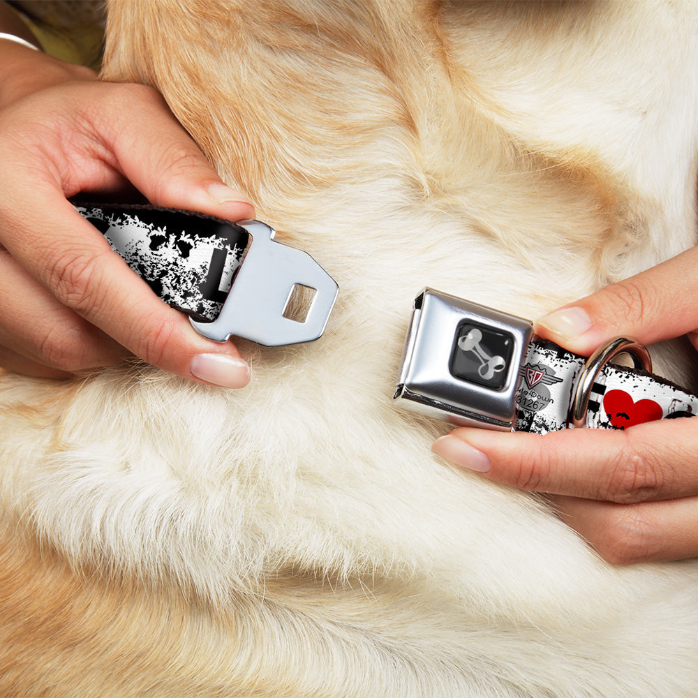 Buckle-Down Seatbelt Buckle Dog Collar - LOS F*CKIN ANGELES Heart Weathered White/Black/Red