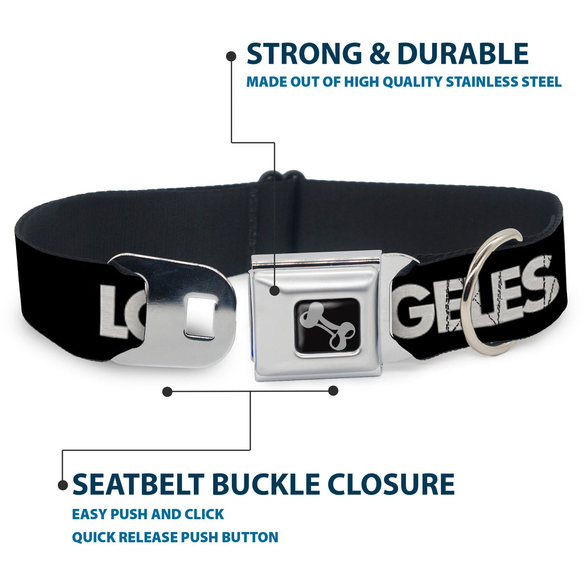 Dog Bone Seatbelt Buckle Collar - LOS F*CKIN ANGELES Mustache Black/White/Pink