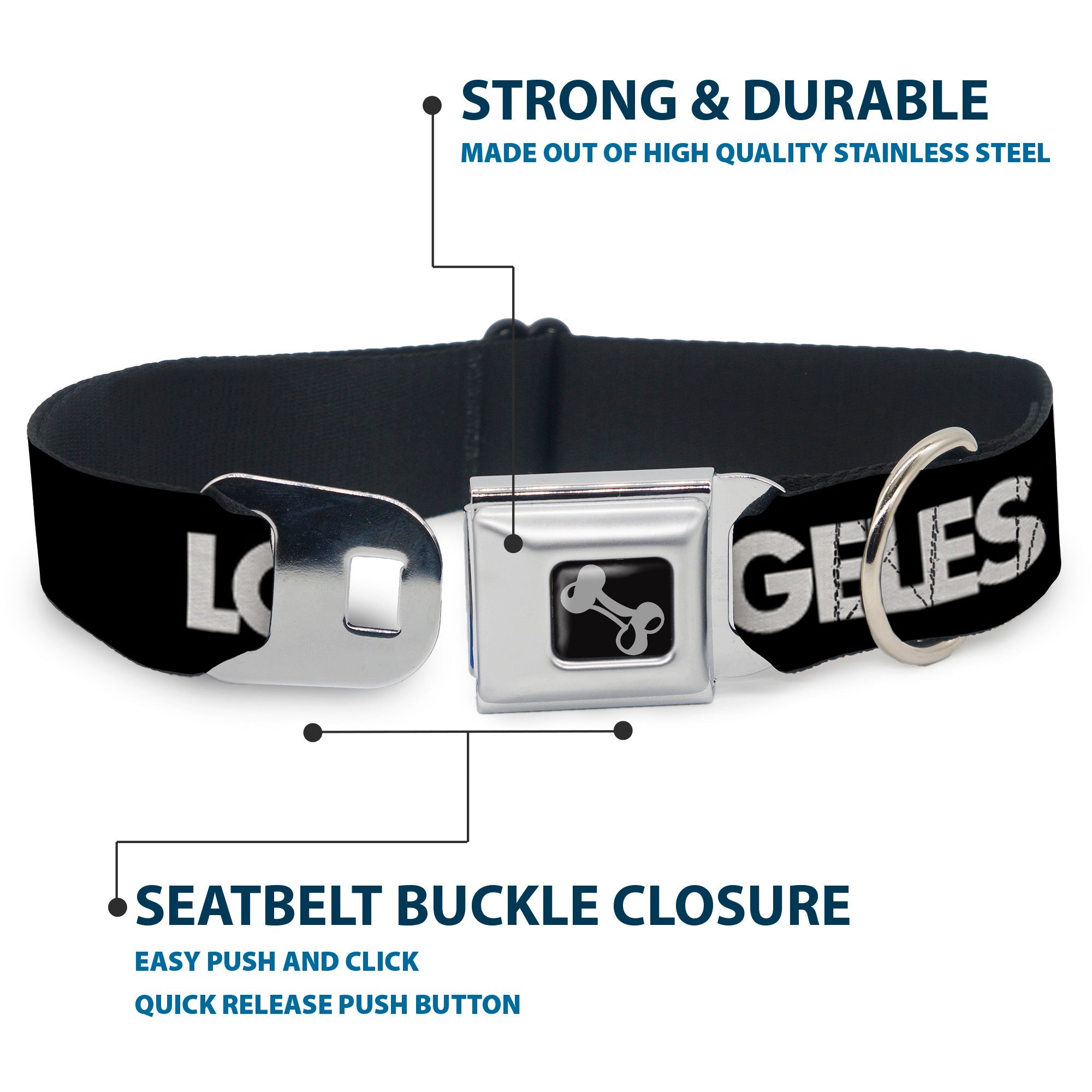 Dog Bone Seatbelt Buckle Collar - LOS F*CKIN' ANGELES Mustache Black/White/Pink