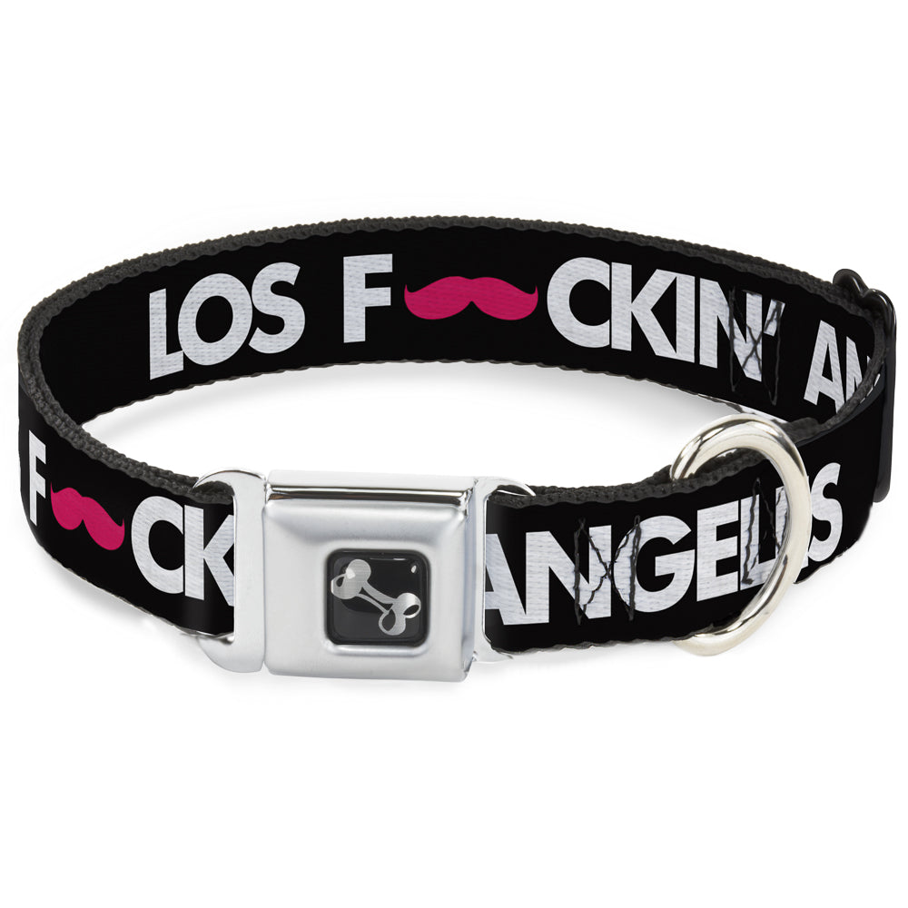 Dog Bone Seatbelt Buckle Collar - LOS F*CKIN ANGELES Mustache Black/White/Pink