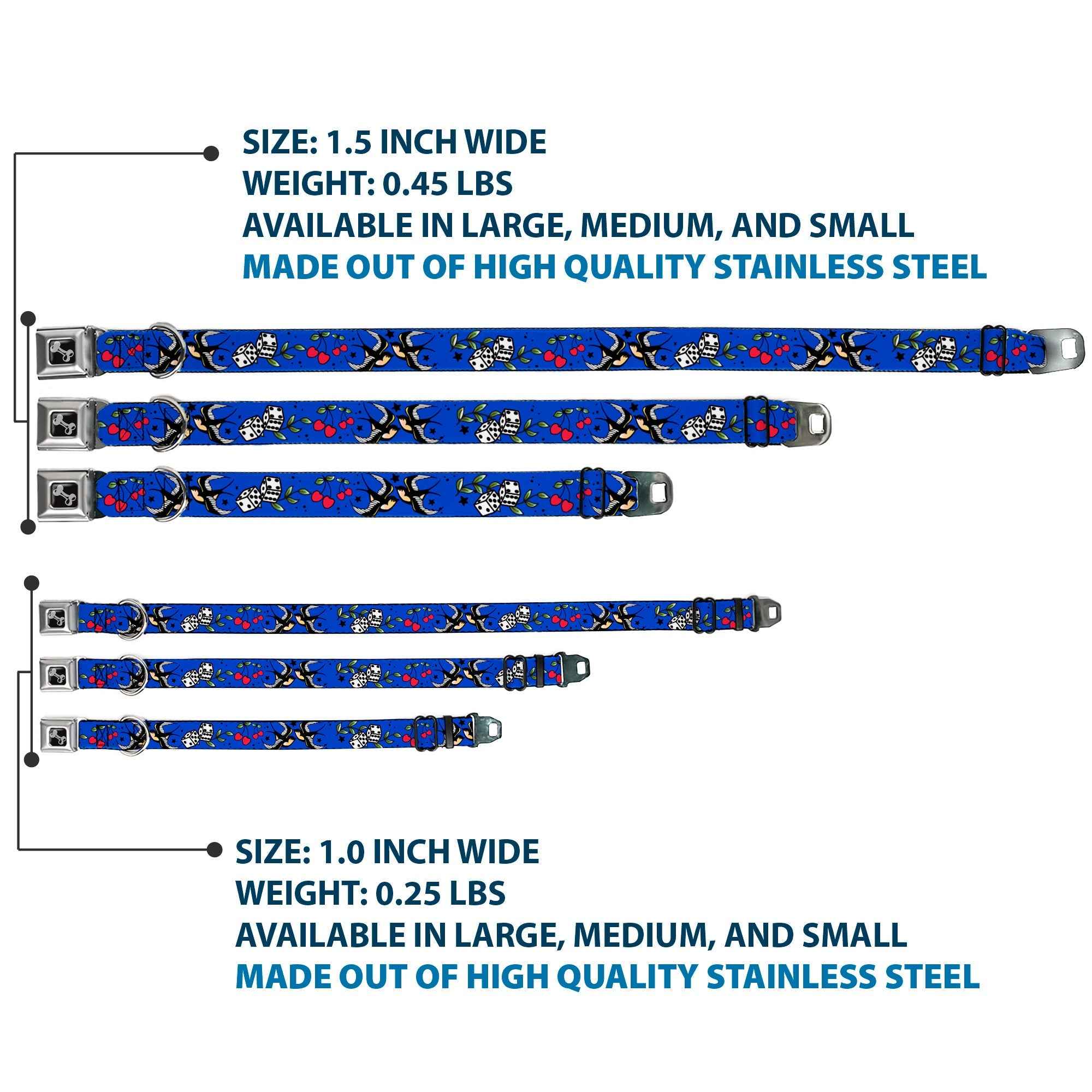 Buckle-Down Lucky Close-Up Blue Seatbelt Buckle Dog Collar
