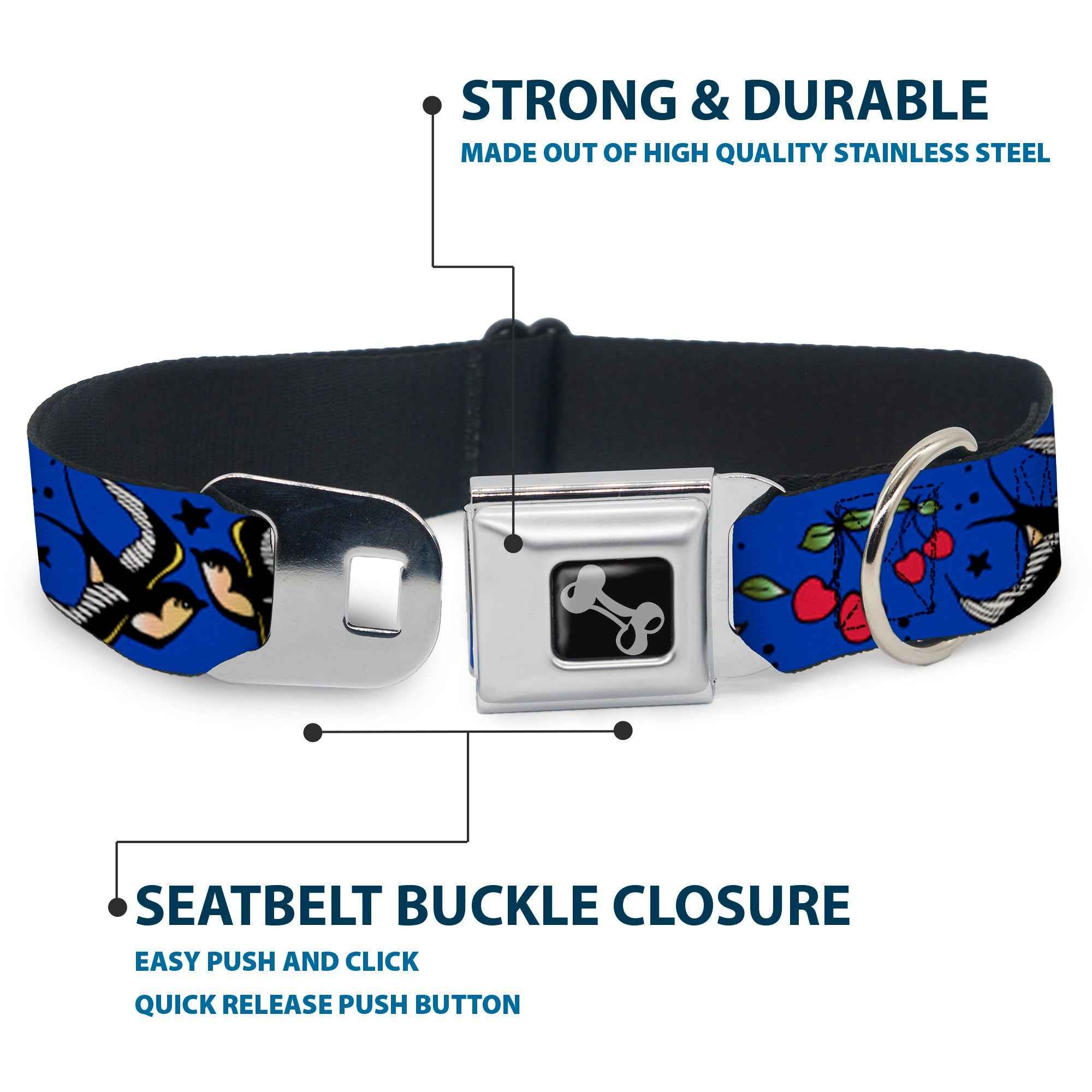 Buckle-Down Lucky Close-Up Blue Seatbelt Buckle Dog Collar