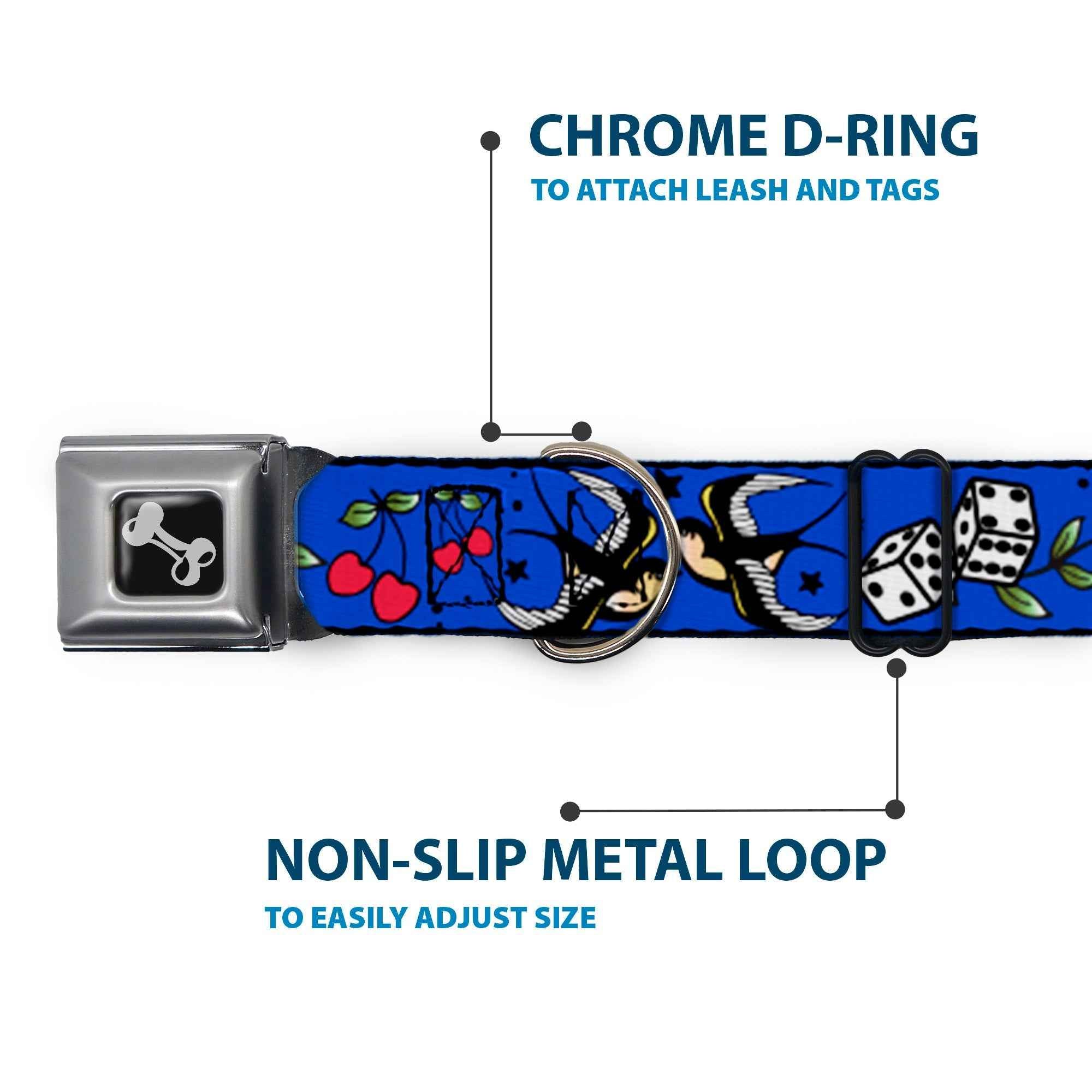 Buckle-Down Lucky Close-Up Blue Seatbelt Buckle Dog Collar