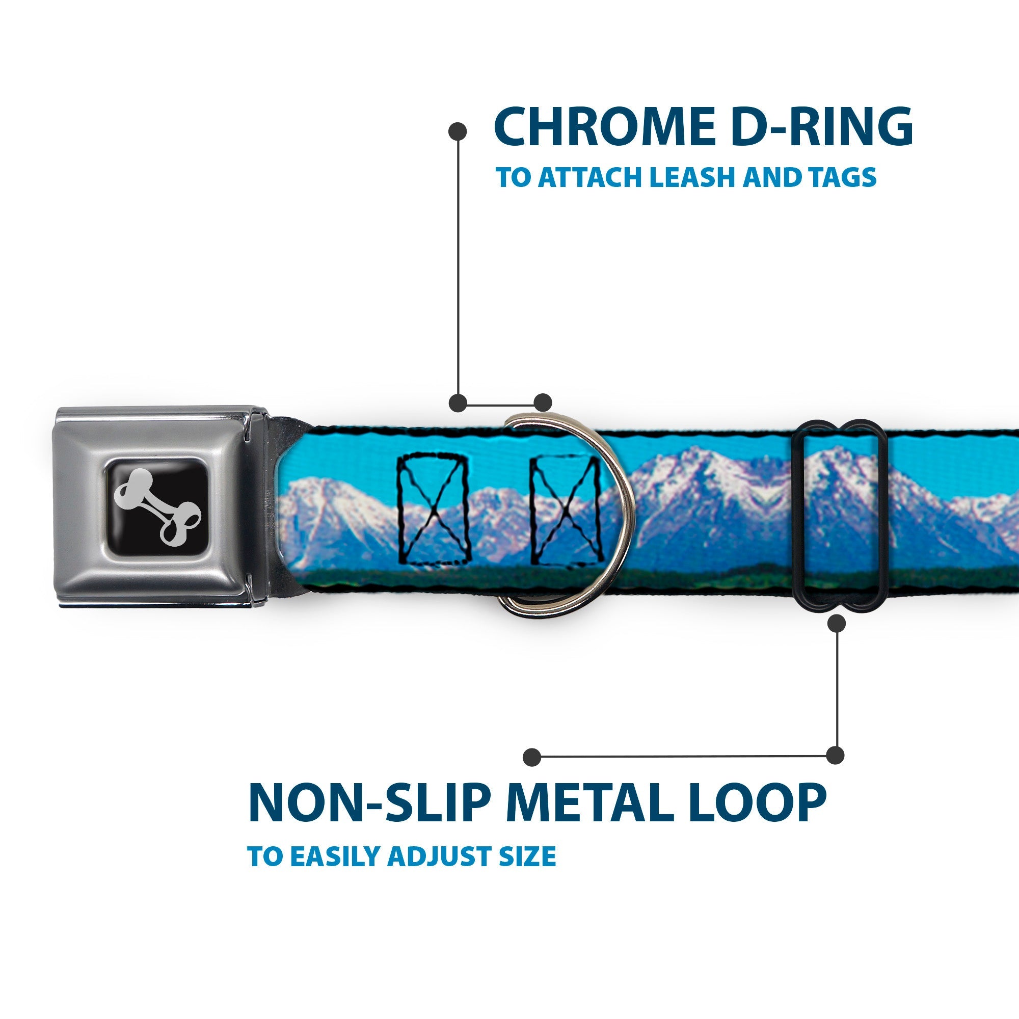Dog Bone Seatbelt Buckle Collar - Landscape Snowy Mountains