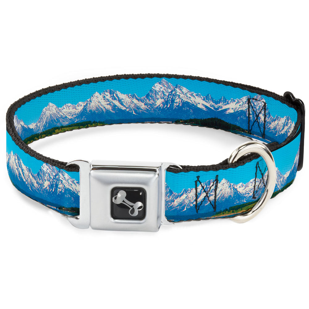 Dog Bone Seatbelt Buckle Collar - Landscape Snowy Mountains