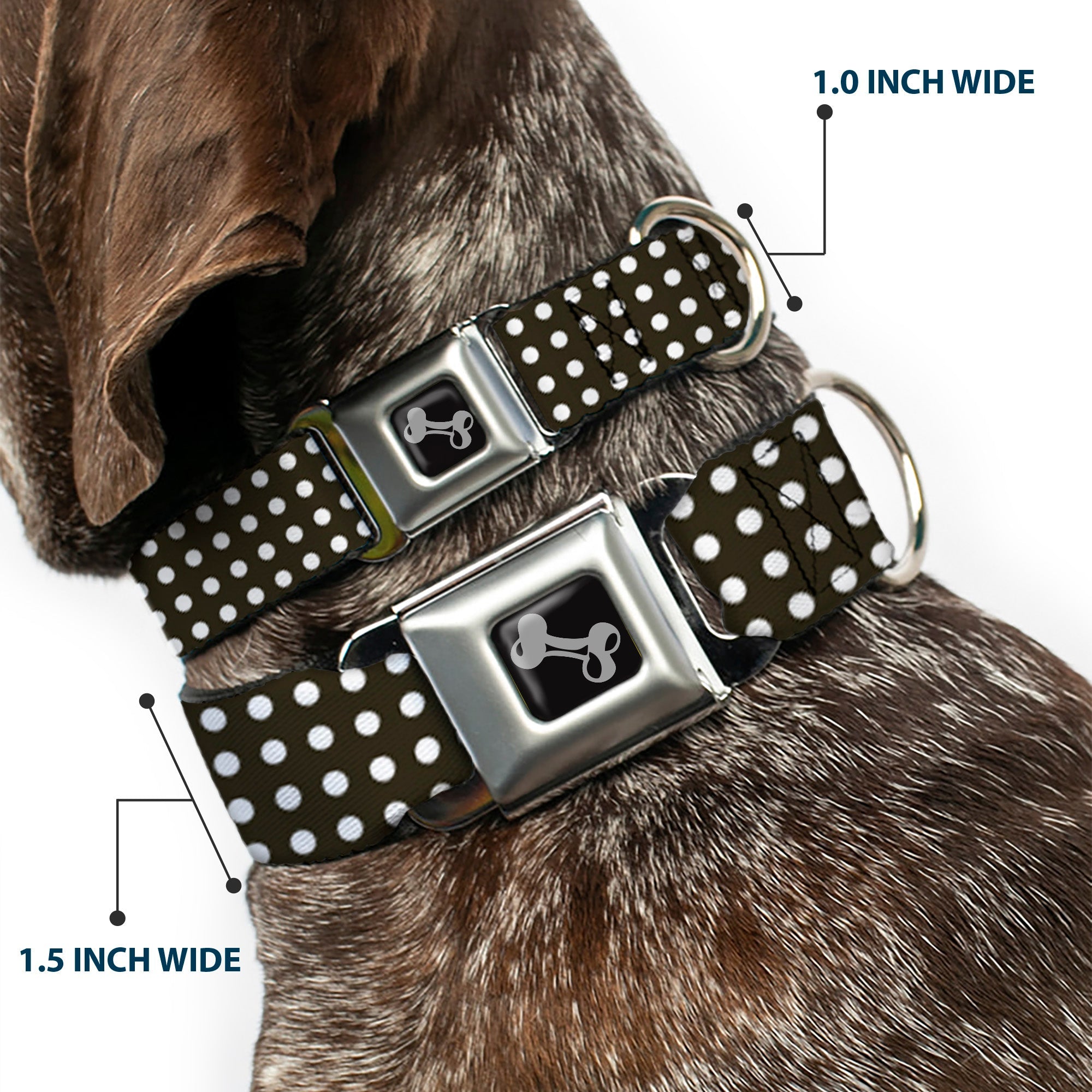 Dog Bone Seatbelt Buckle Collar - Micro Polka Dots Black/White