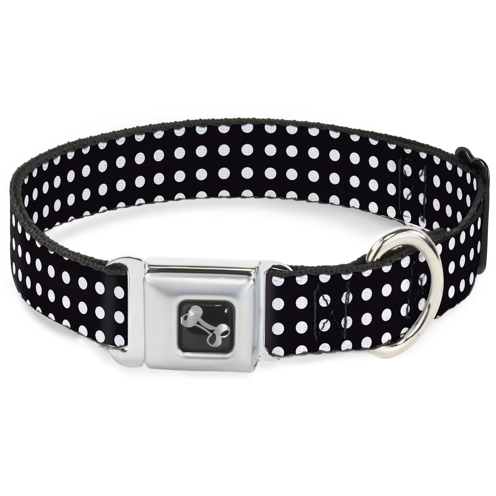 Dog Bone Seatbelt Buckle Collar - Micro Polka Dots Black/White