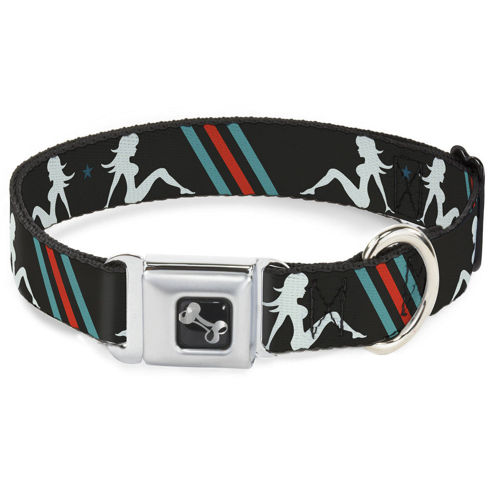 Dog Bone Seatbelt Buckle Collar - Mud Flap Girls w/Stripes Gray/Turquoise/Orange