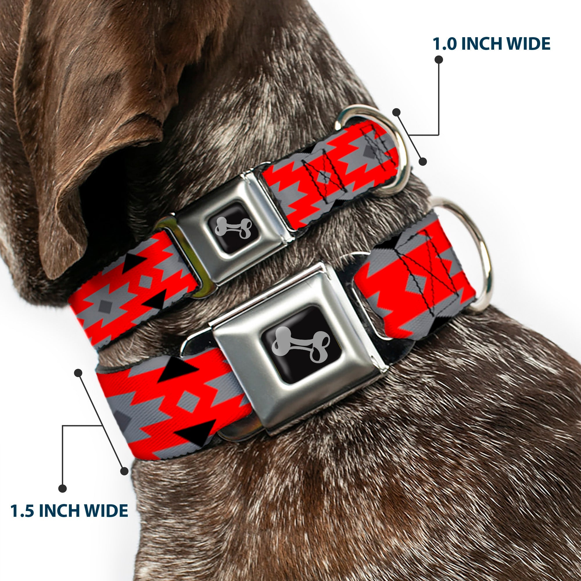 Dog Bone Seatbelt Buckle Collar - Navajo Gray/Red/Gray/Black