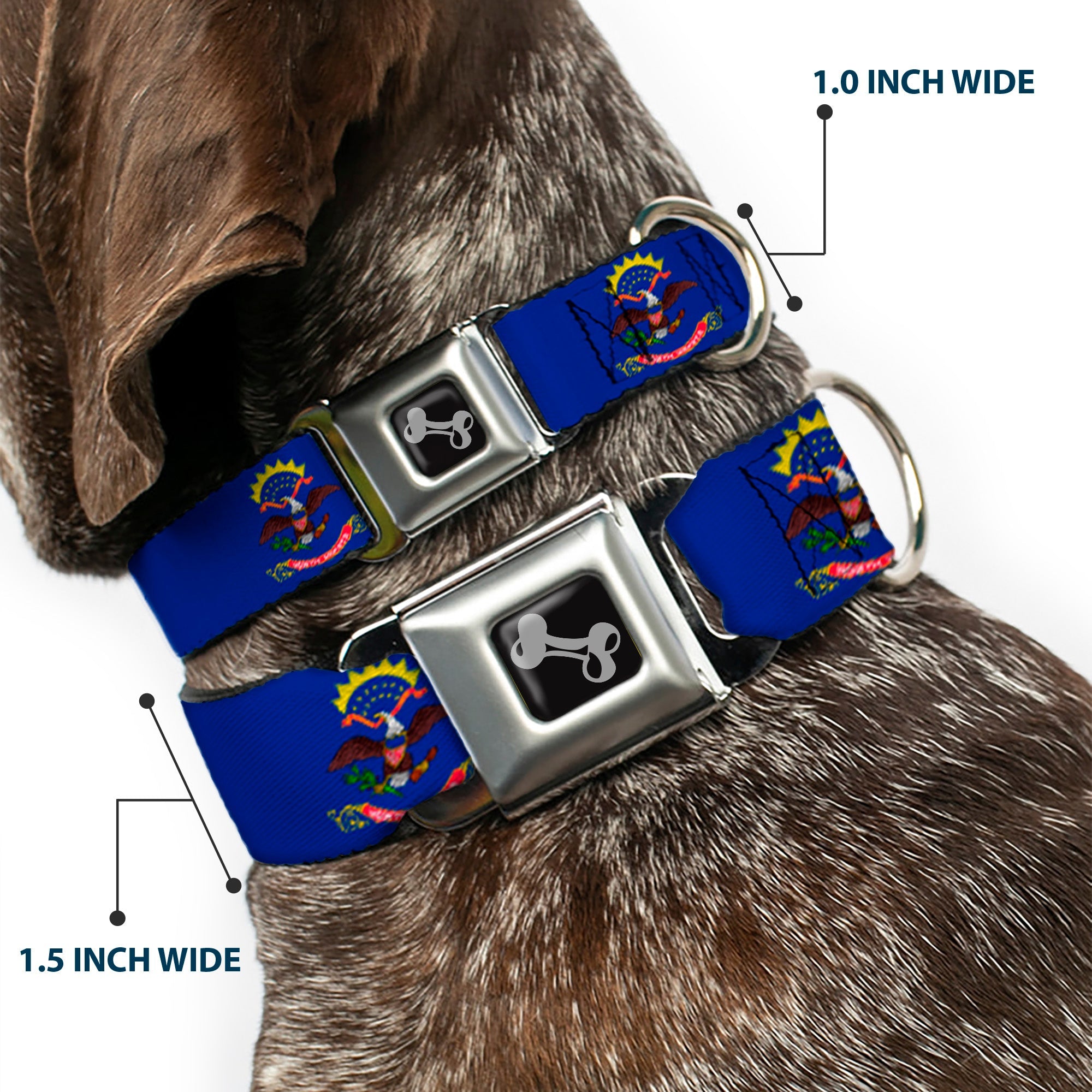 Dog Bone Seatbelt Buckle Collar - North Dakota Flags