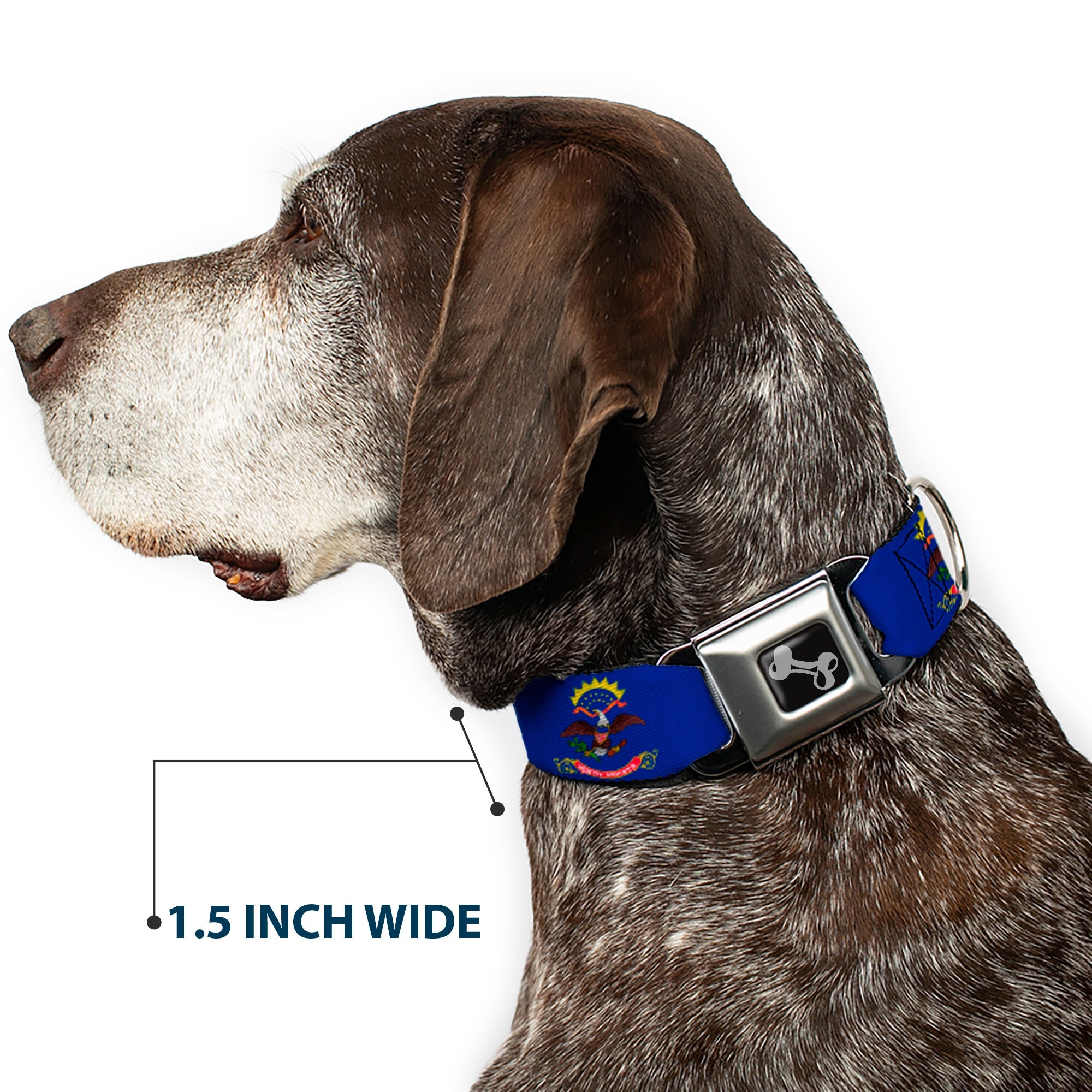 Dog Bone Seatbelt Buckle Collar - North Dakota Flags